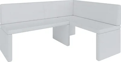 A white corner bench set with cushions and backrests, against a white background.
