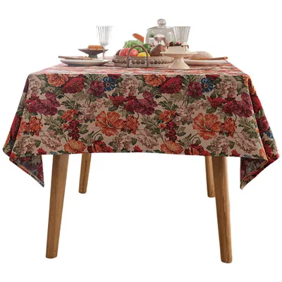 Produktbild von Rechteckige Tischdecke, Landhausstil Tischdecke mit Blumenmuster, 140x180 cm, Rot