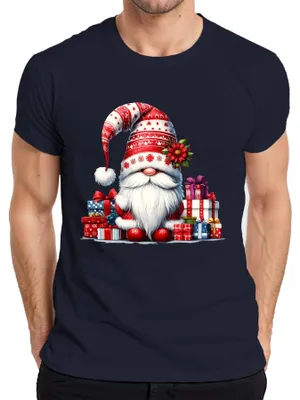 Productafbeelding van Kerstelf met cadeaus en kerstmuts, heren T-shirt, marineblauw, XXL