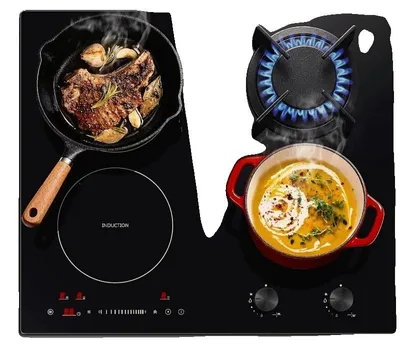 Imagen del producto de Placa de cocina híbrida integrada, doble opción de cocción, control de temperatura preciso, color negro, modelo para la Unión Europea