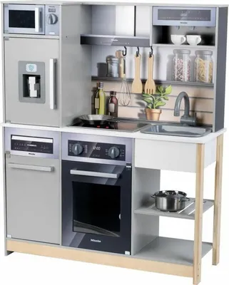 A toy kitchen playset with various appliances and accessories.