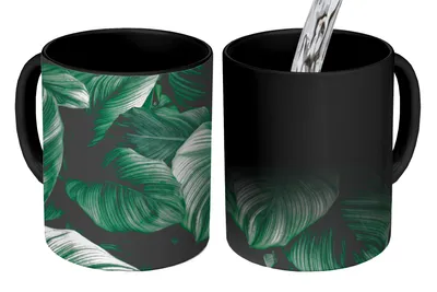 Obrázek produktu pro KitchenYeah® Magic Mug Magic Mug Magic Jungle - Leaves - Tropical - Plants - Nature 350 ml hrnek měnící barvu dárek nápad na dárek - kouzelný hrnek - foto hrnek - keramické hrnky - obrázky - hrnek