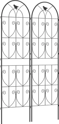 Image de Outsunny Support pour plantes grimpantes avec oiseaux, lot de 2, treillis de jardin, pour légumes, vignes, fleurs, en métal, 50 x 180 cm, noir