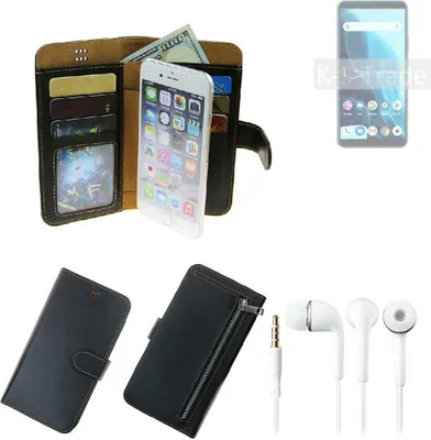 Produktbild von TOP SET Handy Hülle Schutz Hülle kompatibel mit Cubot Note 9  schwarz aus Kunstleder + Kopfhörer Smartphone Tasche vollwertige Geldbörse