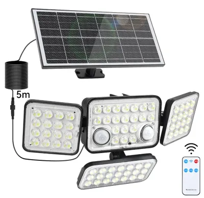 Produktbild von Solarleuchte für außen - LED-Flutlicht - Bewegungsmelder - Fernbedienung - 3 Modi - IP65 wasserdicht - Kaltweiß