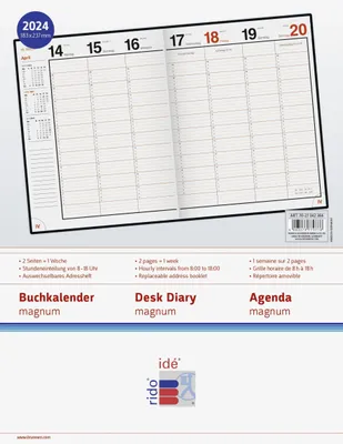 Produktbild von rido/idé Wochenkalender Modell magnum 2024 2 Seiten = 1 Woche Blattgröße 18,3 x 24 cm dunkelblau
