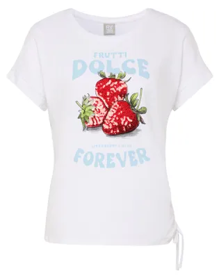 Produktbild von Rabe Damen T-Shirt Weiß Größe 36 mit Erdbeer-Print und Pailletten