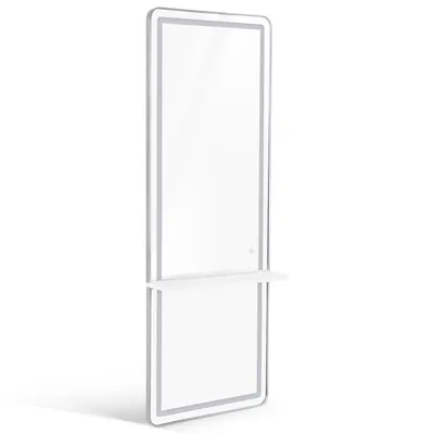 Produktbild von Wandspiegel mit Beleuchtung, Ganzkörperspiegel mit Aluminiumrahmen, Großer Spiegel mit Ablage, Touch-Schalter, 3 Lichtfarben Dimmbar, J6271
