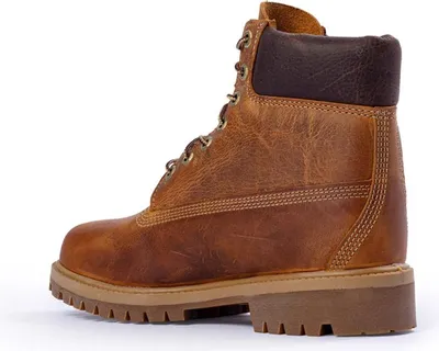 A side view of a brown Timberland boot.