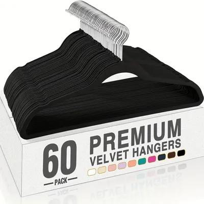 Produktbild von Samt Kleiderbügel Set - 60 Kleiderbügel - 360° drehbarer Haken - Rutschfest - Platzsparend für Kleiderschrank Organisation - Schwarz