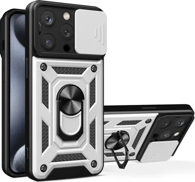 Produktbild von iPhone 15 Pro Max Hülle mit Magnetische Ring Ständer Halter Dia Kameraschutz TPU Bumper Silikon Schutzhülle für iPhone 15 Pro Max Silber