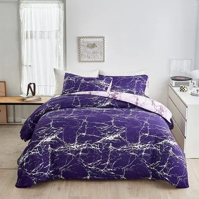 Productafbeelding van Famanu beddengoedset, 200 x 200 cm - Lila met borduursel, 3-delig