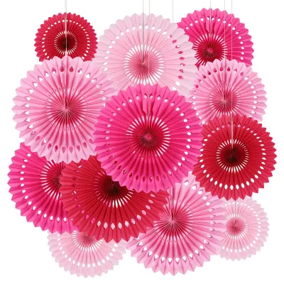 Productafbeelding van Set van 12 papieren waaierfans - Decoratie voor feesten en evenementen - Roze