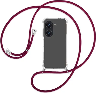 Produktbild von Handykette Backcover-Schutzhülle mit Band (Metall silberfarben) für Asus Zenfone 9 / Zenfone 10 (5.9'') - dunkelrot