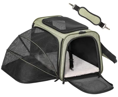 Immagine prodotto di Borsa da trasporto pieghevole per gatti e cani, espandibile, colore verde, dimensioni 43x28x28 cm, adatta per animali fino a 7 kg