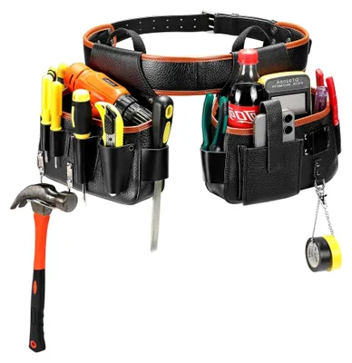Produktbild von Werkzeuggürtel aus echtem Leder mit Hammerhalter für Handwerker
