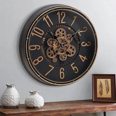 Immagine prodotto di Orologio da parete retrò da 20 pollici, stile industriale steampunk, decorazione in bronzo e oro