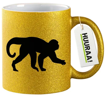 Produktbild von Huuraa Glitzertasse Affe Silhouette 330ml Gold Keramik Kaffeebecher Geschenkidee