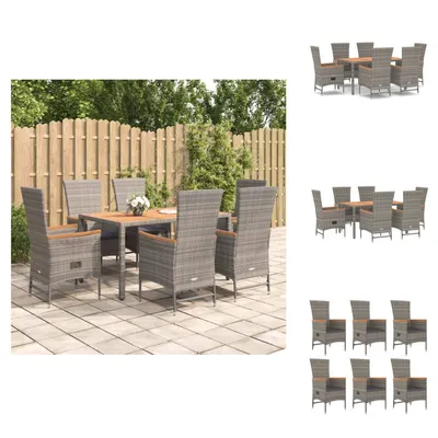 Produktbild von vidaXL 7-tlg. Garten-Essgruppe mit Kissen Grau Poly Rattan -  Gartenstühle