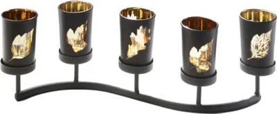 Produktbild von Lichterboard aus Metall mit 5 Teelichtgläsern, Windlichtglas, Teelichthalter, Kerzenleiste, Tischdeko, Herbstdeko, Winterdeko