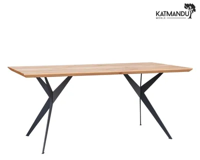 Produktbild von Esstisch Caserta 180 × 90 cm – Massiver Eichenholztisch mit Metallgestell, geölt, Loft-Stil