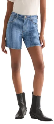Image de Wrangler, Damen - Jeans, short en jean style cowboy, motif rayé multicolore, coupe décontractée