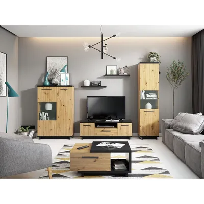 Obrázok produktu pre Nábytok do obývacej izby s LED osvetlením DELAWARE 1 - dub artisan / matná čierna