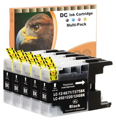Imagen del producto de Cartuchos de tinta s compatibles D&C 5x 20ml para impresoras Brother LC-1220 LC-1240 BK XL, compatibles con los modelos Brother MFC-J280W, MFC-J425W, MFC-J435W, MFC-J5910DW, MFC-J625DW, MFC-J6510DW, MFC-J6710DW, MFC-J6910DW, MFC-J825DW, MFCJ835DW