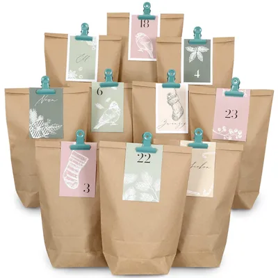 Adventskalender zum Selbstbefüllen, 24 Tüten, Pastell, Set 4