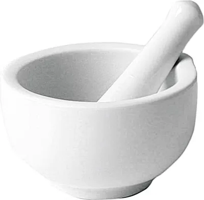 Immagine prodotto di HIT Trading 23461435 Mortaio con ciotola, Vetroceramica, Ø 8 cm, bianco, 2 pezzi (1 set)