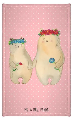 Produktbild von Mr. & Mrs. Panda Handtuch Bären mit Blumenkranz - Rot Pastell - Geschenk, Muttertag, Family, Mama, Lieblingsmensch, badezimmer, Familie, Klein, Frotteetuch, Gästetuch