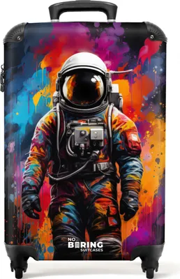 Produktbild von NoBoringSuitcases.com® Koffer Handgepäck Trolley Rollkoffer Kleine Reisekoffer mit 4 Rollen - Astronaut umgeben von Graffiti - Cabin Size < 55x40x23 cm & 55x40x20 cm - Fotokoffer - Kabinenkoffer - BoardgepäckHandgepäck Koffer 55x35x20 cm, 36L,