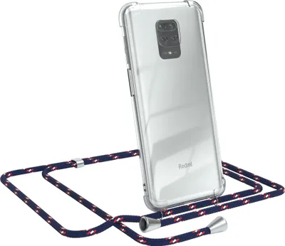 Produktbild von EAZY CASE Handykette kompatibel mit Xiaomi Redmi Note 9S / 9 Pro / 9 Pro Max, Handyhülle mit Umhängeband, Handykordel, Schutzhülle Clear, Band in Blau