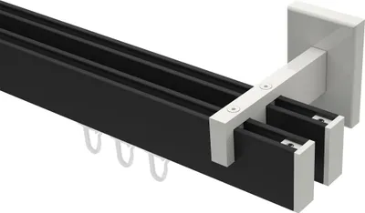 Produktbild von Interdeco Innenlaufstange / Gardinenstange mit Innenlauf Schwarz / Weiß, Typ Smartline Paxo (Kappe), 14x35 mm 2-läufig, 280 cm