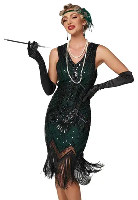 Produktbild von VILOREE Retro 1920er Damen Flapper Kleider voller Pailletten V-Ausschnitt Great