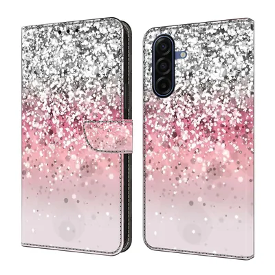 Produktbild von CLM-Tech Handyhülle kompatibel mit Samsung Galaxy A17 5G Hülle - Tasche aus Kunstleder - Klapphülle mit Ständer und Kartenfächern - Schutzhülle Wallet Case Cover in silber und rosa