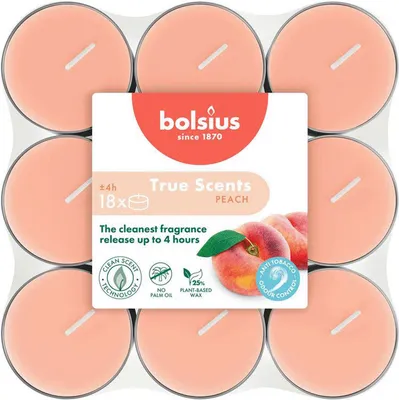 Obrázek produktu pro Vonné čajové svíčky, broskev, True Scents, BOLSIUS, Ø38 mm, doba hoření cca 4 h, 18 ks v balení