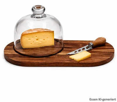 Produktbild von Brie 3tlg Käsebrett Set Servierbrett mit Glasglocke & Messer Brunch