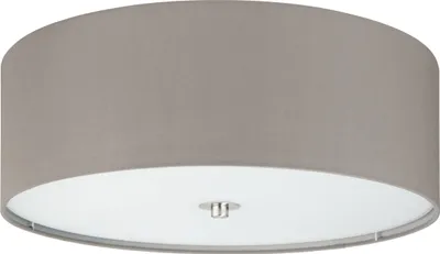 Produktbild von EGLO Deckenlampe Pasteri, 3 flammige Textil Deckenleuchte, Schlafzimmerlampe aus Metall, Glas und Stoff in Taupe, E27 Fassung, Ø 47,5 cm