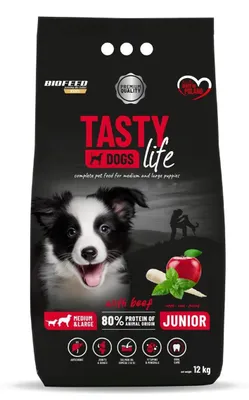 Obrázok produktu pre BIOFEED Tasty Life Junior stredne veľké a veľké hovädzie mäso - suché krmivo pre psov - 12 kg