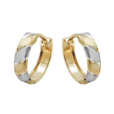 Image de Créole boucles d'oreilles 12x3mm charnière bicolore rhodiée 9Kt GOLD