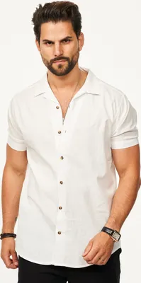 Produktbild von behype. Herren Kurzarmhemd aus Leinen Sommerhemd im Regular-Fit Herren Leinenhemd Freizeithemd mit offenen Reverskragen