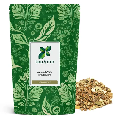 Produktbild von tea4me Ayurvedamischung Vata Kräuterwohl Ayurvedatee mit Ingwer-Zimt-Geschmack