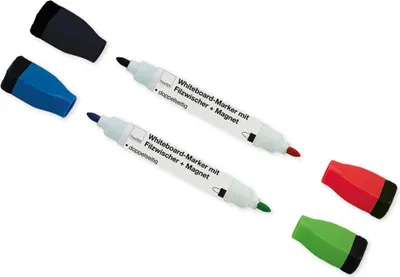 Produktbild von TimeTEX Whiteboard-Marker Doppelspitze mit Filzwischer und Magnet, 2-teilig