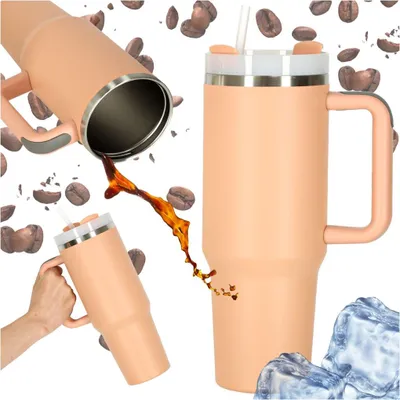 Image de Mug isotherme avec paille et anse, 1200 ml, rose