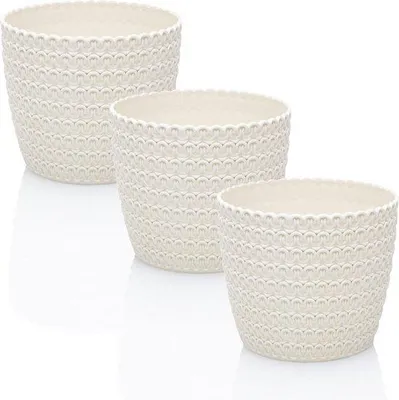 Produktbild von Unverwüstbares Blumenkristall-Set - 3 Stück - Weißkreme - Kunstharz - 14 cm