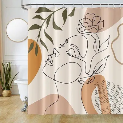Zdjęcie produktu dla Wodoodporna zasłona prysznicowa o wymiarach 180 x 180 cm z motywem liści