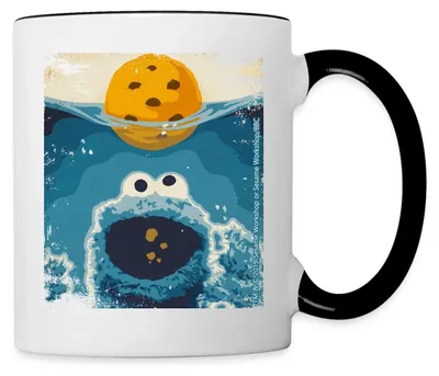 Produktbild von Spreadshirt Sesamstraße Krümelmonster Hai Humor Witzig Tasse Zweifarbig, One size, Weiß/Schwarz