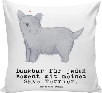 Produktbild von Mr. & Mrs. Panda zier kissen Skye Terrier Moment - Weiß - Geschenk, Sofa, Bedrucktes, Sofakissen, Polster, Kopfkissen 40x40