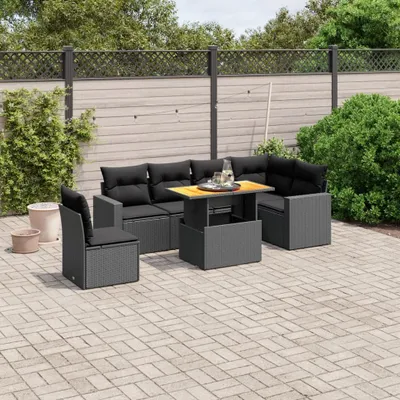 Produktbild von Design 7-tlg. Garten-Sofagarnitur mit Kissen Schwarz Poly Rattan, Gartenmöbel-Sets 2024 Neu
